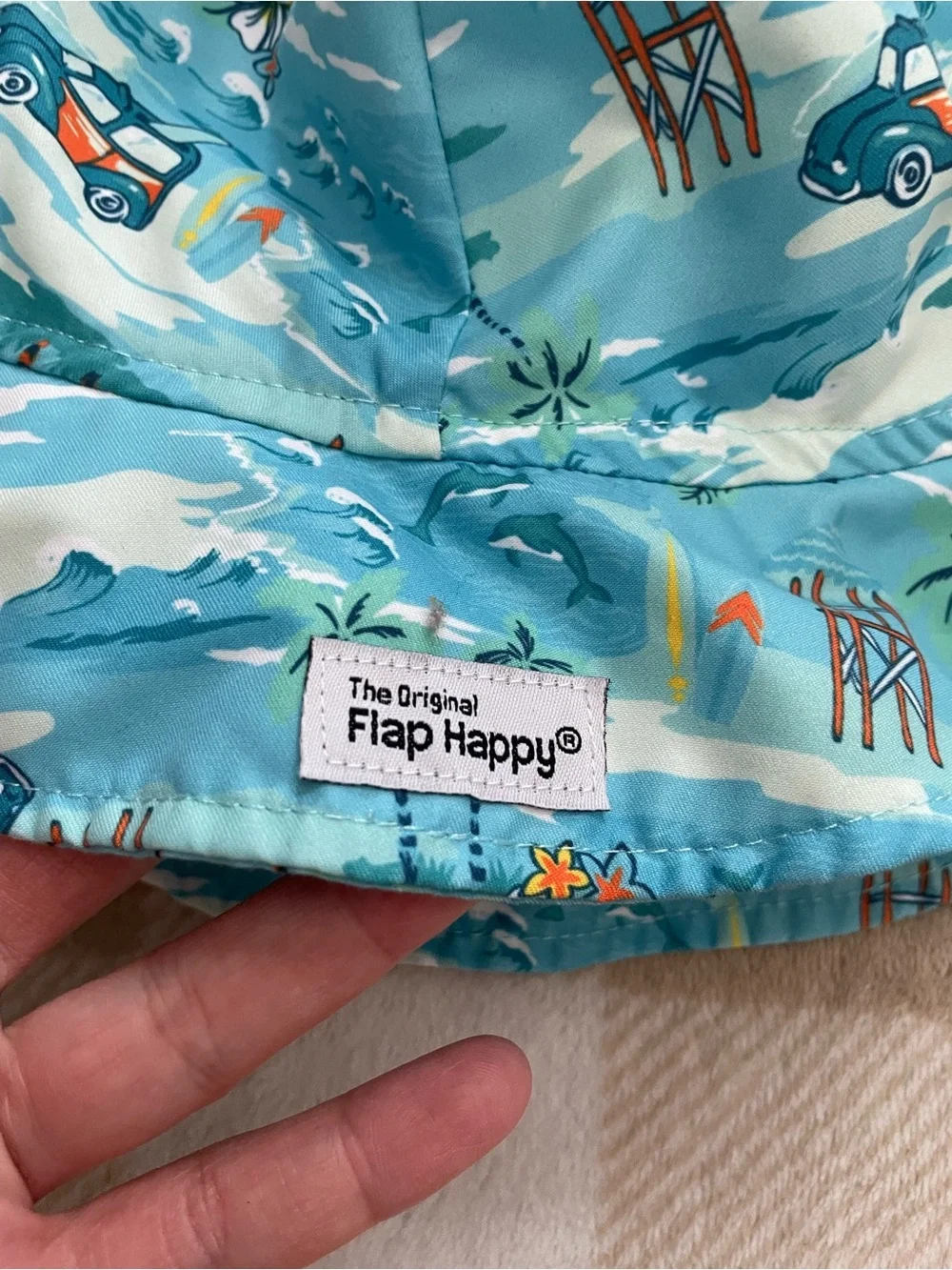 Flap Happy Blue Tropical Kids Bucket Hat with Orange Accents Babies size XL